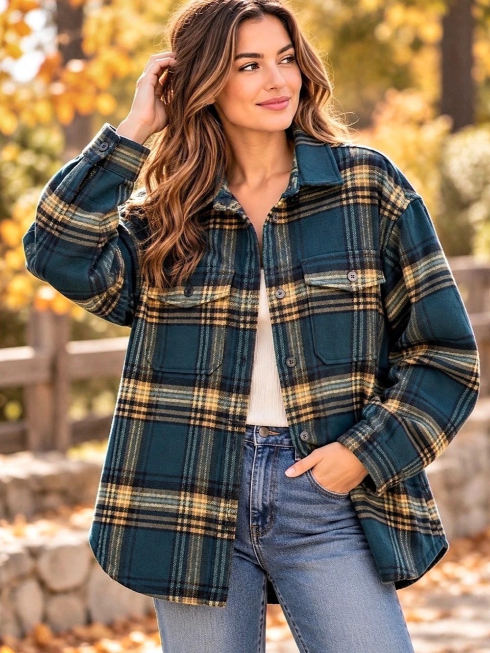 Old Navy Oversized Teal Plaid Shacket Shirt Jacket Large